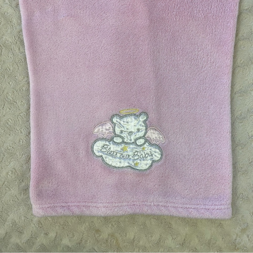 Baby Starters Bless Our Baby Angel Bear Pink Blanket White Cloud Wings Lovey